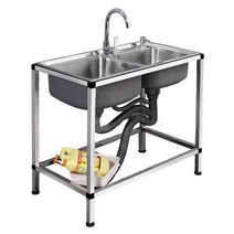 업소용 싱크대 2구 캠핑장 풀빌라 식당 펜션 보조대, 두꺼운75x40수도꼭지없음(선반없음)