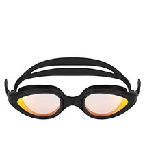 iedge Swim Goggle - Mirrored Anti-Fog Coated Curved Lenses with UV Protection One-Piece Frame Soft, 1, Clear/Orange mirror/Black