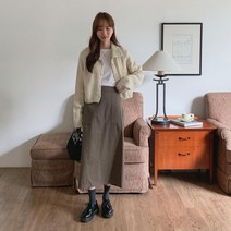 옷자락 [옷자락] 여자 가을 뒷밴딩 트임 h라인 롱 스커트 면 치마