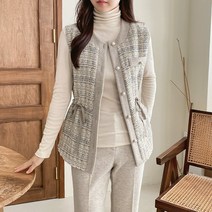 여성 트위드 니트 베스트 핸드메이드 울 조끼