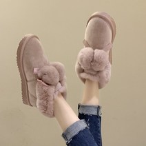 스웨이드 앵클 부츠 기모 통굽 키작녀 겨울 스노우 볼 리본 슈즈