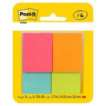 Post-it 미니 노트 트잇 1.5 x 2인치 패드 4개입 브라이트 컬러 마젠타 핑크 블루 그린 내 가장 인기 높은 접착식 케이프 타운 컬렉션 끈적임 재활용 가능 653-8AF