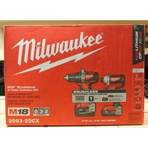 Milwaukee 밀워키 M18 2893-22CX 브러시리스 해머 드릴 및 임팩트 콤보 키트