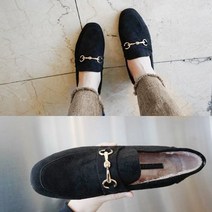 전체 퍼안감 여성 금장 발편한 스웨이드 털 로퍼 3cm (국산)
