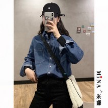 빈티지데님셔츠 블루 봄가을 여성의류 2022 년 시크 상의 클래식 홍콩무드 코트 겹겹이 입기 와이셔츠 3717055026