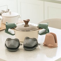 국산 실리콘 동물 냄비손잡이 내열장갑 오븐 냄비뚜껑 집게 그리들 핸들, 카키