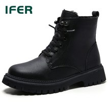 IFER 워커 여성 부츠 스니커즈 가죽 부츠 블랙 슈즈