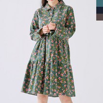 겨울대비 여자 기모 여자 봄패션 캐주얼 데이트 날씬 카라 꽃무늬 원피스