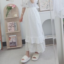 허리앞치마 하프 레이스 프릴 앞치마, 화이트, 1개