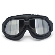 Evomosa 빈티지 레트로 파일럿 스타일 오토바이 크루저 스쿠터 고글, Silver, Black, Black