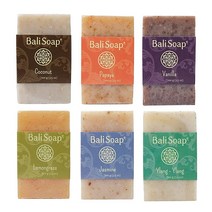 [정품] Bali Soap - 남성 및 여성용 천연 비누 바 - 6피스 버라이어티 팩 선물, Papaya, Coconut, Vanilla, Lemo