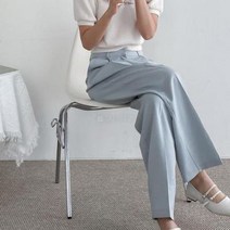 바보사랑 여자 와이드핏 일자바지 검정색 슬랙스.옷자락(무료배송)