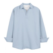 남성 반오픈 셔츠 오버핏 카라 긴팔티 간절기 옷 캐주얼 오픈카라 와이셔츠 빅사이즈 가을 봄 남방 코디