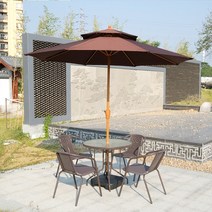 전원주택 주물 파라솔 테라스파고라 플라스틱 야외 정원 원목 야외 테이블 세트 원목 야외용 옥상 테라스원형, 다크브라운