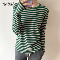 나바바 NT220 여성 캐주얼 소매홈 스트라이프 긴팔 티셔츠