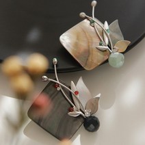 바이데이지 사각 자개 진주 브로치 Bb0355