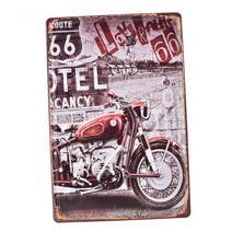바 카페 식당 장식을위한 레트로 주석 철 금속 그림, 빨간 오토바이를 가진 국도 66, Tinplate