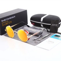 BARCUR 스팀 펑크 선글라스 라운드 태양 안경 남성 브랜드 디자이너 여성 고딕 안경 편광 안경