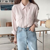 러블리감성 축제 오버핏 포켓 블라우스 셔츠