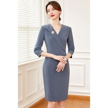 코디네이터유니폼 성형외과 실장 데스크 원피스 프론트 인터뷰 스모그 블루 A03