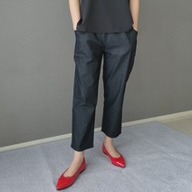 세미배기 흑청 봄 여름 일자바지 9부 허리밴딩 코튼 항아리팬츠 조거팬츠 아줌마 엄마옷 데님 스트라이프