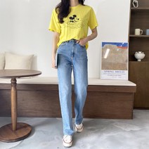 핏앤제이 ㅡ 민르자 서핑 미키 프린팅 반팔 티셔츠