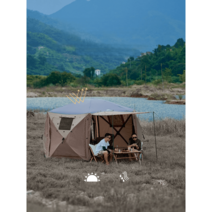 몽골텐트 방수 몽골 텐트 가제보 캐노피천막 캠핑, 블랙+다크그레이 텐트 스모크 스타일