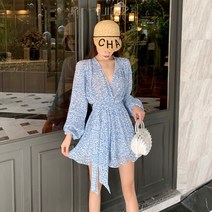 긴팔 브이넥 플라워패턴 숏 점프수트 허니문 원피스 해외여행 키작은여자