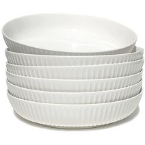 JDZTC 파스타 볼 4개 세트 이탈리아 미카사 세라믹 블루 화이트 플레이트 우화 20.3cm(8인치) 도자기 서빙 793.8g(28온스) 그릇 샐러드 접시세트 접시 식기세트혼밥, white 6pcs