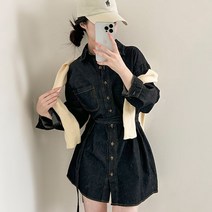 크림슈가 / 데일리 벨트SET 새내기 데님 셔츠 미니원피스