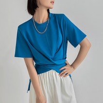 여성 어깨뽕 티블라우스 유니크 루즈핏 아이스 실크 느낌 티셔츠 오피스 정장 디자인 셔츠