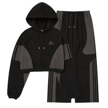 (여성용)우먼스 엔와이 사이드 블락 크롭 후디 세트 블랙 PNEF23HDSP0501