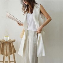 뉴욕멋쟁이 [당일발송] 네이즈 버튼 카라 롱베스트 여성조끼 여자 롱조끼