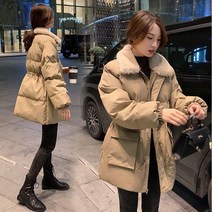 셀럽당 여성용 겨울 루즈핏 밴딩 스트링 하프 패딩
