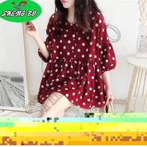 SHENGBO여름 캐쥬얼 블라우스 롱 티셔츠 빨강 도트 블라우스 여성 상의+HY107WH