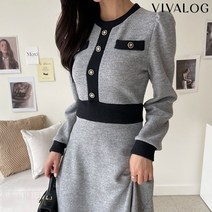 비바로그 벨리 금장버튼 기모 원피스