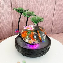 미니분수대 자연가습기 물고기 수기운보충 물소리 물멍 실내 야외 원목 정원 조경 베란다 연못 가정용 분수대 제작 실내 인공폭포 미니 인테리어, 모델 C - 블랙