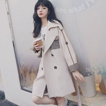 Mao여성용 재킷 코트 봄 가을 새로운 영국 스타일 고급 감각 바느질 짧은 중간 길이 윈드 브레이커 코트