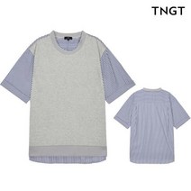 TNGT 95 사이즈 그레이 소재배색 면혼방 티셔츠
