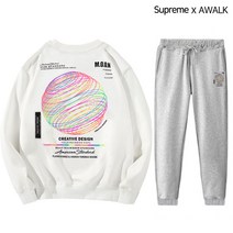 [당일출고] 슈프림 남여공용 오버핏 맨투맨 + 조거팬츠 트레이닝복 상하의 세트 오션 커플룩 운동복