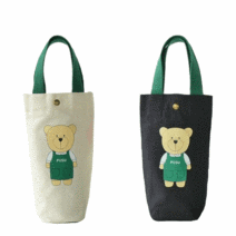 1+1 이벤트) 드림시오 곰돌이 텀블러백 보틀백 에코백 물통가방, 블랙+블랙