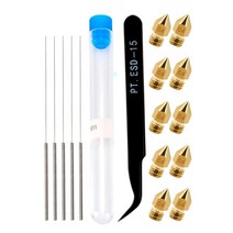 0.4mm 황동 노즐 압출기 MK8 엔더 3D 프린터 노즐 10개 + 바늘 5개 + 곡선형 핀셋 1개 + Makerbot Creality CR-10용 보관 상자 1개