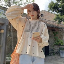 퐁순싸롱 루즈핏 하이넥 코튼 면 하트 자수 A라인 블라우스 SY