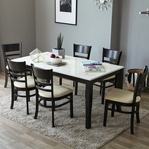 베스트리빙 데미안웬지 캘빈 화강암 대리석 포세린 통세라믹 6인용 식탁 테이블 세트/의자6개/4colors, 화이트대리석