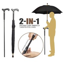 Wrzbest 2-in-1 Walking Sticks Umbrella - Windbreak Ribs Walking Cane Crutch Umbrella Heavy Duty Soli, 1