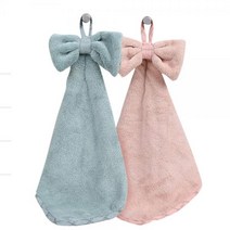 귀여운 나비넥타이 극세사 핸드타올 주방수건, 핑크