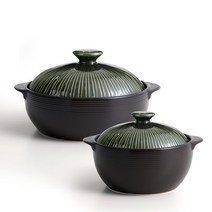[리한] 라인팟 무균열 뚝배기 2종 세트 16+22cm, 그린