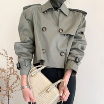 아이엠몽 여성 복고 크롭 숏 트렌치 코트 루즈핏 안브루