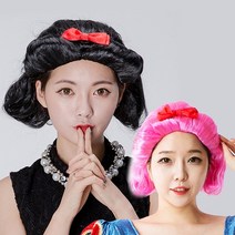 공주 가발 프린세스 머리 백설 일곱 여자 형광 헤어 분장 소품 스노우화이트, 빨강공주가발(핑크)