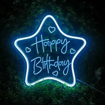 LED 네온사인 생일축하 간판 네온 전광판 실내 인테리어 미니 조명, 단일사이즈, 블루